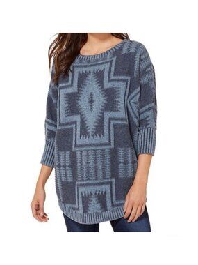 Pendleton Harding Oversized L-XL Wool Pullover Sweater Tribal Southwestern Blue